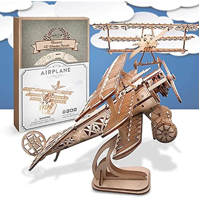 AIRPLANE DIY 3D WOODEN PUZZLE MODEL KIT, LASER CUT WOODEN PUZZLE, BRAIN TEASER AND EDUCATIONAL STEM DIY BUILDING MODEL TOY FOR KIDS AND ADULTS (AIRPLANE) - Image 2